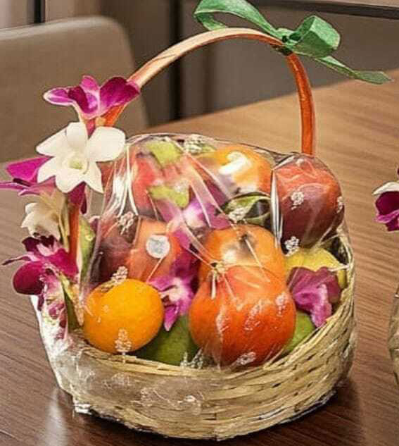 Mixed Fruits Basket with Orchid Flowers