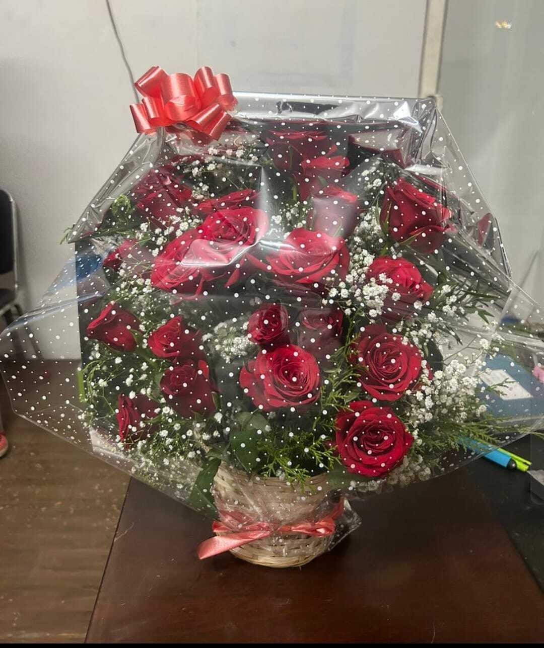 Romantic Red Roses Flower Basket Arrangement
